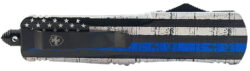 Templar Knife MBTB131 Gen II Back The Blue Slim 3.43" OTF Dagger Plain Black Oxide Stonewashed 440C SS Blade, 5.05" Black & White w/Blue Line Aluminum Handle, Glass Breaker